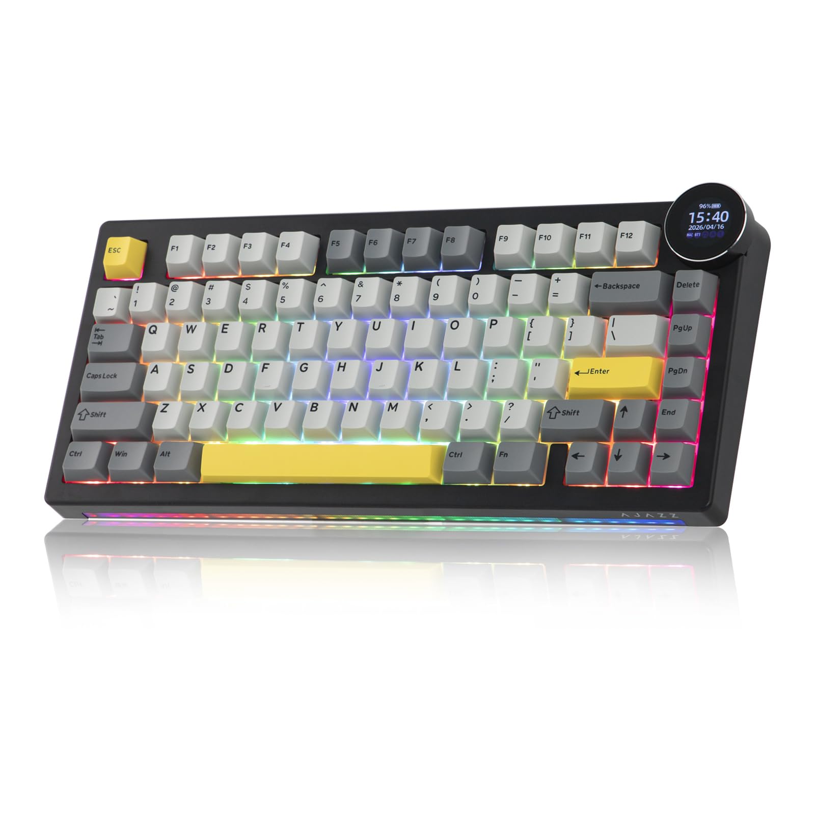 MechLands AJAZZ AK820V2 Tastiera da gioco wireless 75% con schermo TFT da 0,91" e manopola, tastiera meccanica cremosa con batteria da 10000 mAh, hot swap, RGB per Windows/Mac (nero grigio)