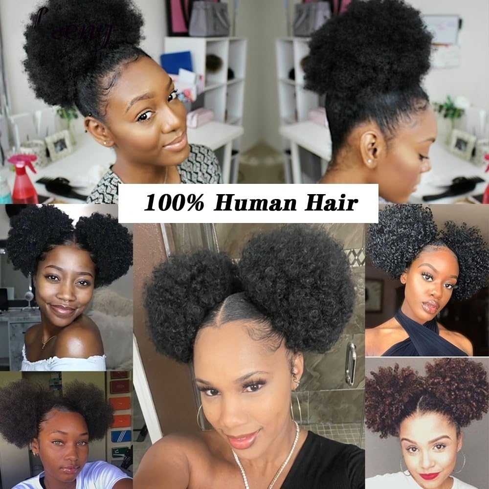 sztuczne włosy kok Afro Kinky Curly Hair Bun Chignon Human Hair Afro Puff Ściągacz Kucyk Hairpiece Akcesoria do włosów(8inch)