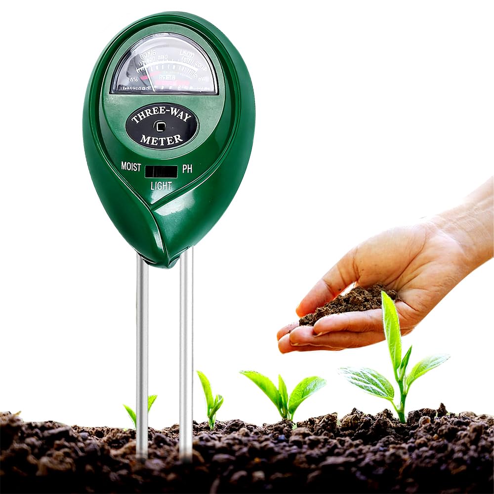 HATFRYF 3-in-1 Soil Moisture Meter, Dual Probe Technology Soil Tester, PH/Moisture/Light, for Plant Soil, Garden, Farm, Lawn, Vegetable Garden, No Batteries Needed