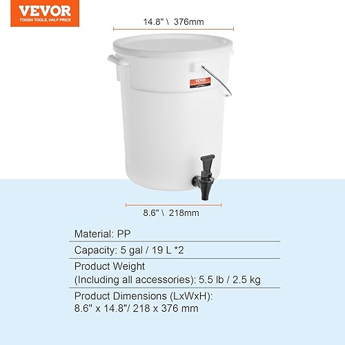 Miniatura 8 de VEVOR Dispensador de bebidas, 2 dispensadores de bebidas de 5 galones para fiestas, dispensador de jugo de plástico con grifo y tapa, dispensador de