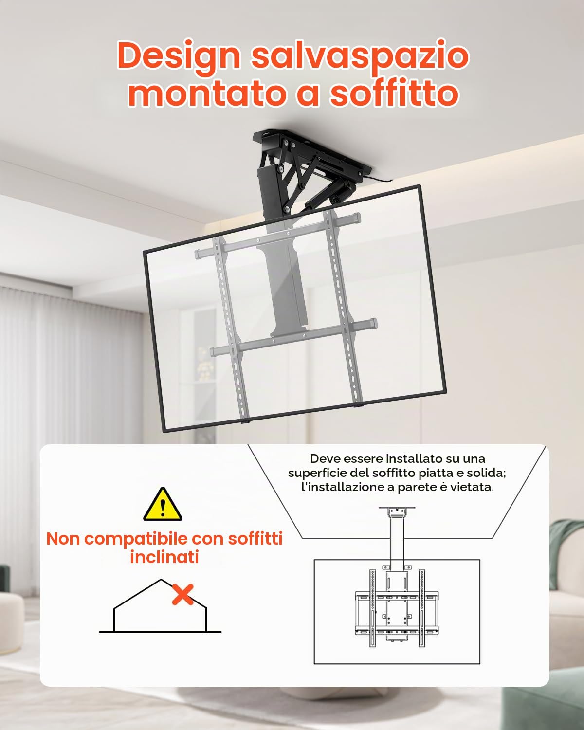 VEVOR Supporto per TV da Soffitto Motorizzato, Telaio Supporto per TV Dimensioni da 813 a 1651 mm, Telaio Porta Televisione Pieghevole Regolabile con VESA Massimo 60 x 60 cm, Carico max. 40kg