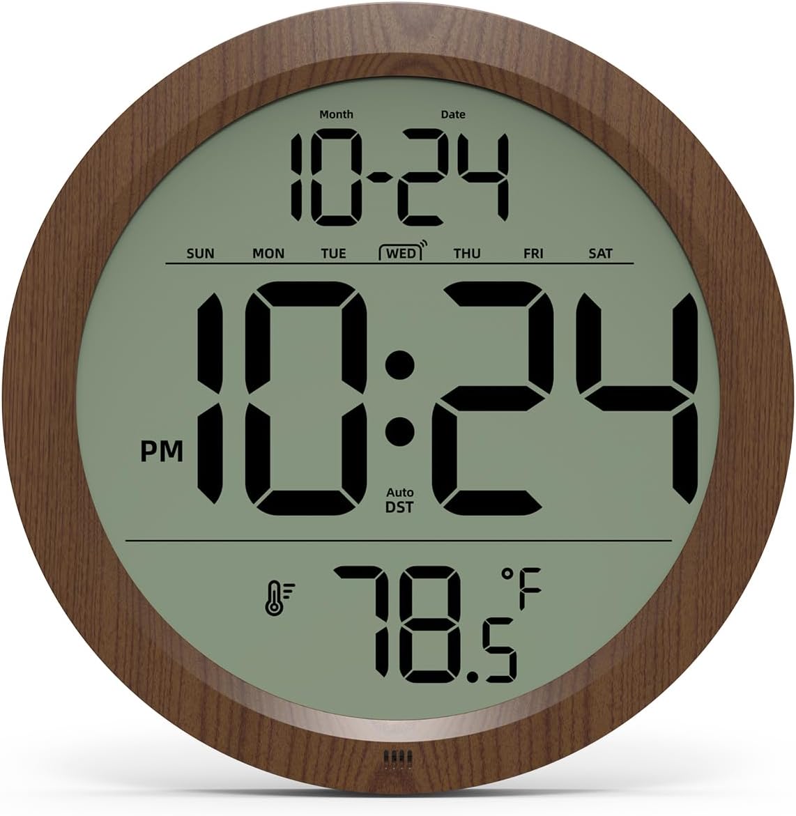 Reloj de pared digital con fecha, temperatura interior, DST automático, reloj digital a batería, reloj de pared pequeño de madera decorativo de 8