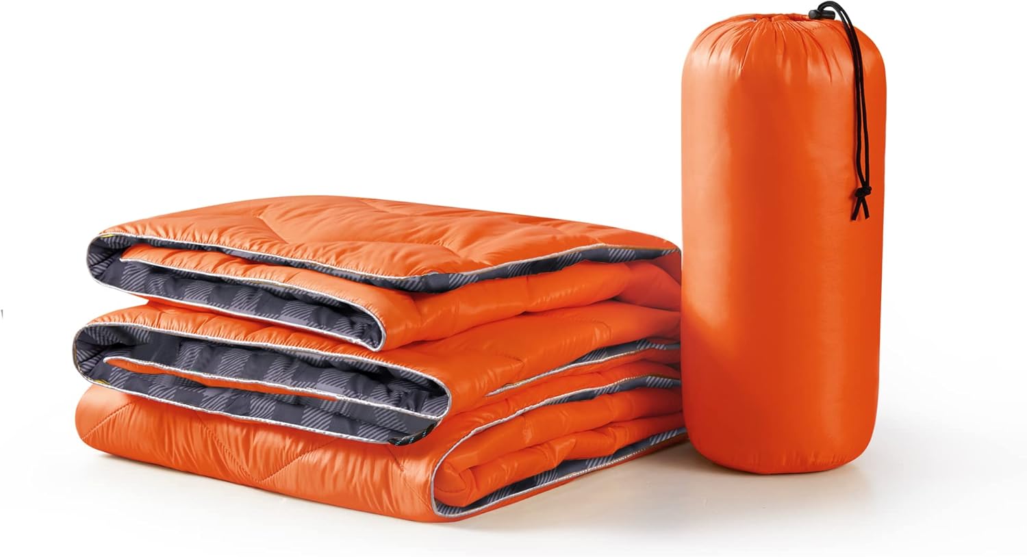 UNIKOME Waterproof Puffy Camping Blanket - Lightweight Packable Outdoor Quilt with Corner Loops, Warm Compact Blanket for Cold Weather Hiking Picnic Stadium Travel, 75"×52", Orange