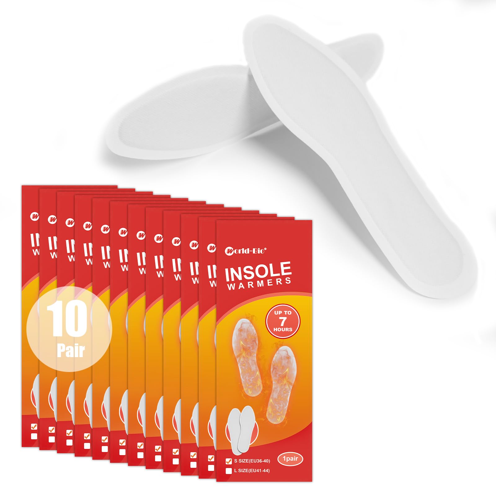 WORLD-BIO Disposable Foot Warmers 10 Pairs, Air Activated Warmer Safe Natural Long Last Up 8 Hours, Foot Warmers Shoes Skiing Camping for Men Women, Size EU:36-40