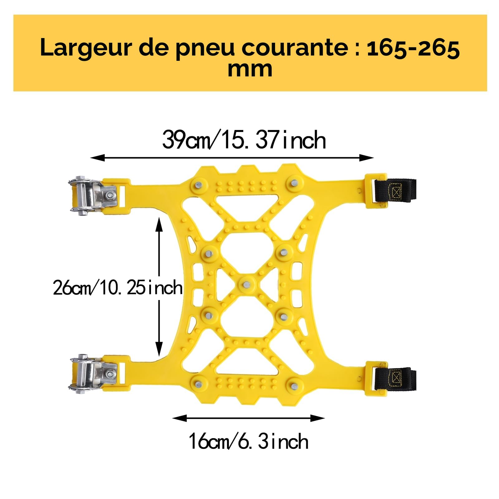 Chaînes à Neige Universelles, 6 Pièces pour Pneus 165 à 265 mm Antidérapantes Faciles à Monter pour Voitures et SUV Hiver Neige Glace Boue (Jaune)