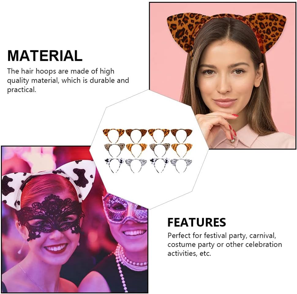Lurrose 12pcs Animal Ear Headbands Cartoon Animal Themed Headbands Cosplay Hair Hoop for Parties Halloween, Carnival & Gifting - Image 3