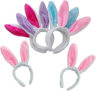 Bunny Cosplay Headband 6pcs Light up Bunny Ears Headband LED Plush Halloween Rabbit Ear Hairband Easter Hairbands for Holiday
