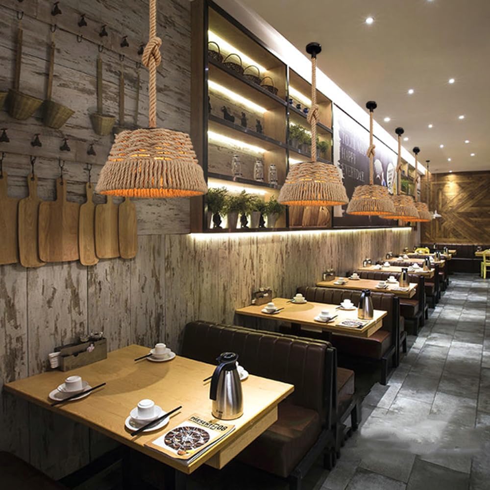 Lampada a sospensione creativa in canapa di ferro a forma di cesto, lampadario in stile industriale nordico, lampada a sospensione a soffitto con base E27, lampade per la decorazione della cuc