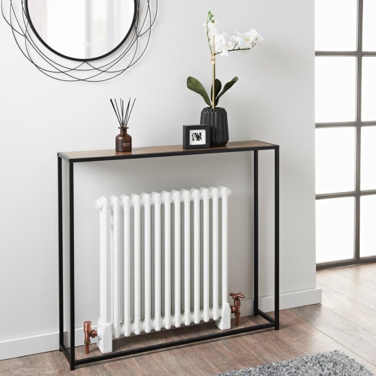 DylexConsole Table Free Standing Slim Design for Entryway, Hallway, Radiator Console Table With Metal Frame And Wooden Top