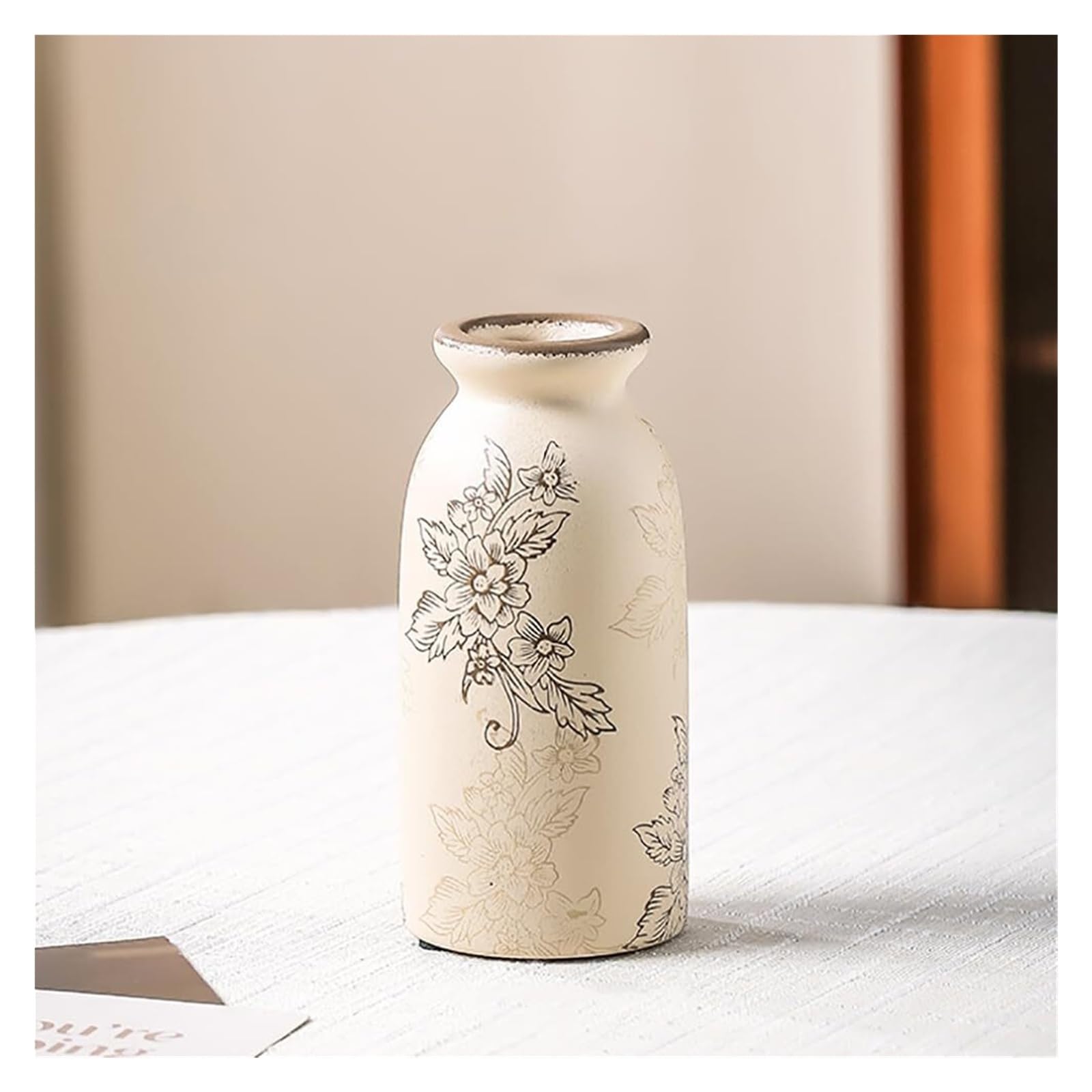 Vase Chinoiserie floral en céramique mate pour étagère salon rétro