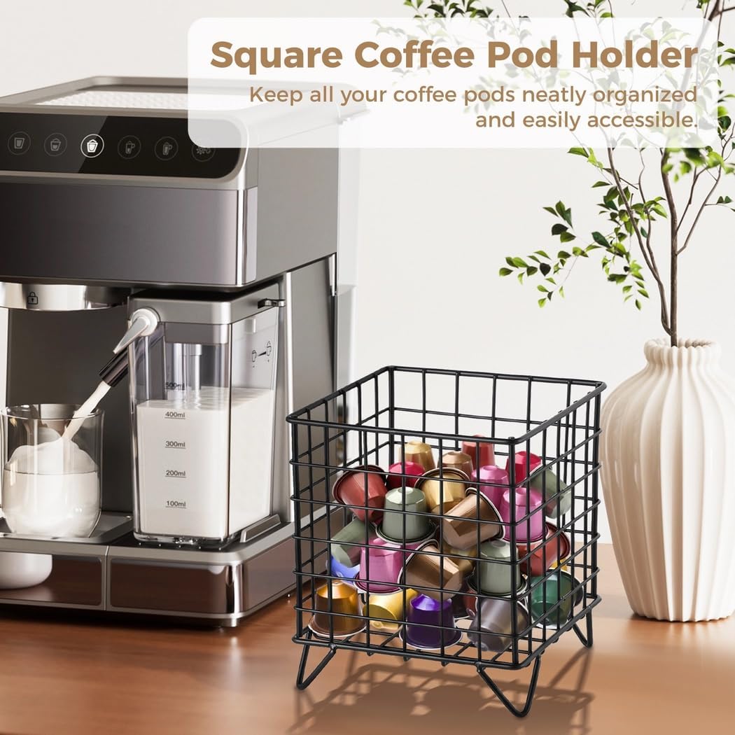 Metal Wire K Cup Brackets for Coffee Pods, Kitchen Counter Storage Organizers, Coffee Capsule Cages, Four Pcs Coffee Pod Holders, Large Capacity for Office, Cafe, Coffee Bar Accessories