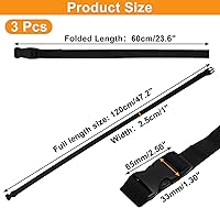 Vista 2 de 3 piezas de correas de amarre negras ajustables de nylon con hebillas de 1" x 47" (3.9 pies) con liberación rápida, correas de amarre
