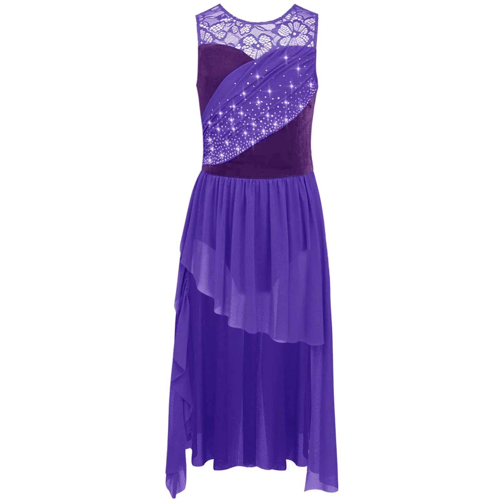Kostüme für Lyrischen Tanz Gymnastik-Akrobatik-Ballett-Trikot, lyrisches Tanzkostüm, Spitze, gerüschtes Netz-Overlay, glitzernde Strass-Trikots, Kleid for Kinder und Mädchen