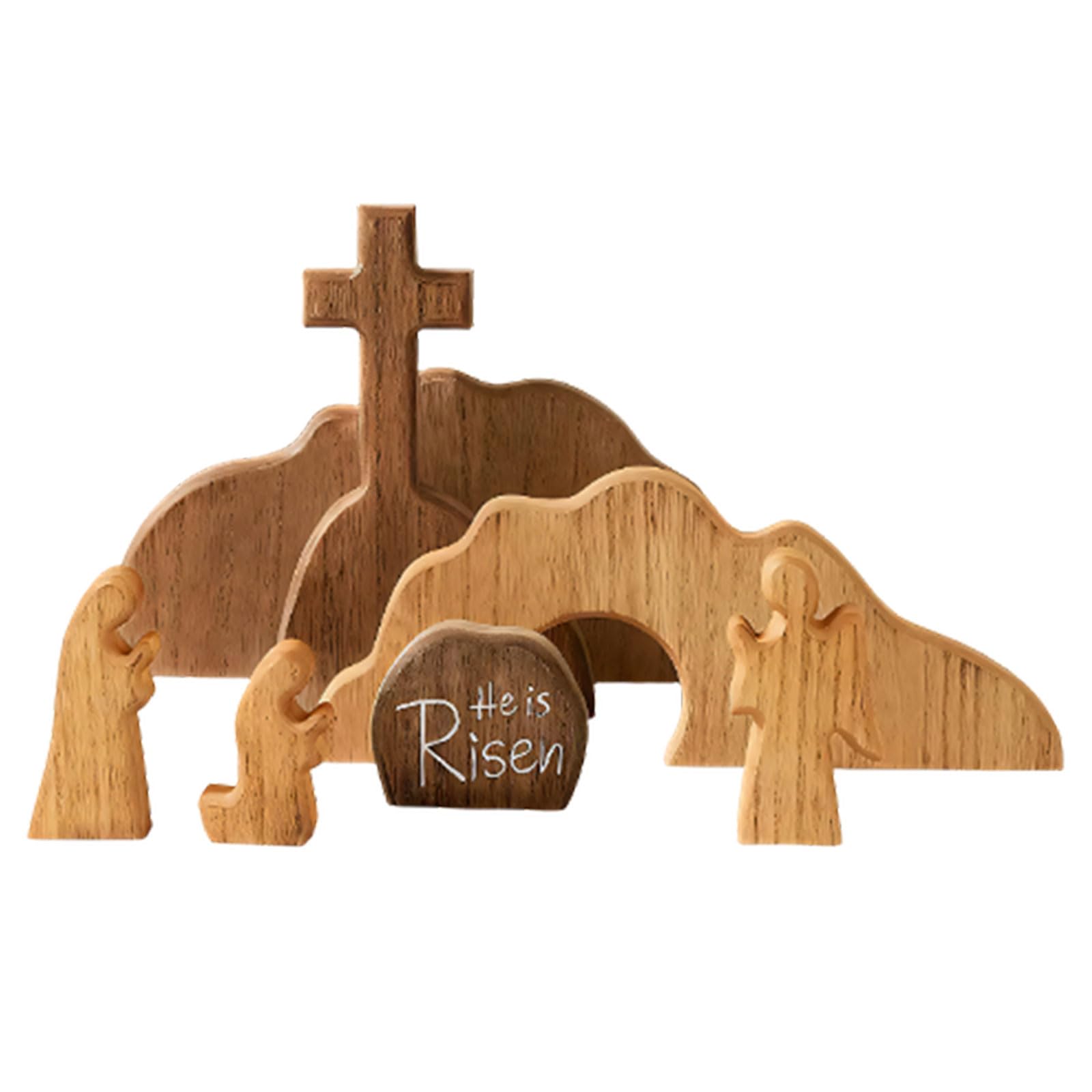 Wooden Empty Tomb Easter Scene with Crosses, Resurrections Decor Set Easter Resurrections Scene Set