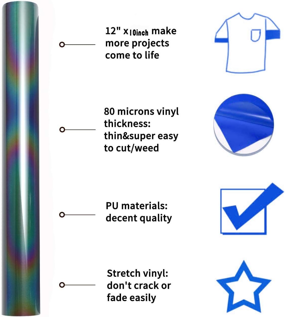 Reflective Heat Transfer Vinyl HTV Bundle Sheets Packs for DIY T-Shirts 10"x12"