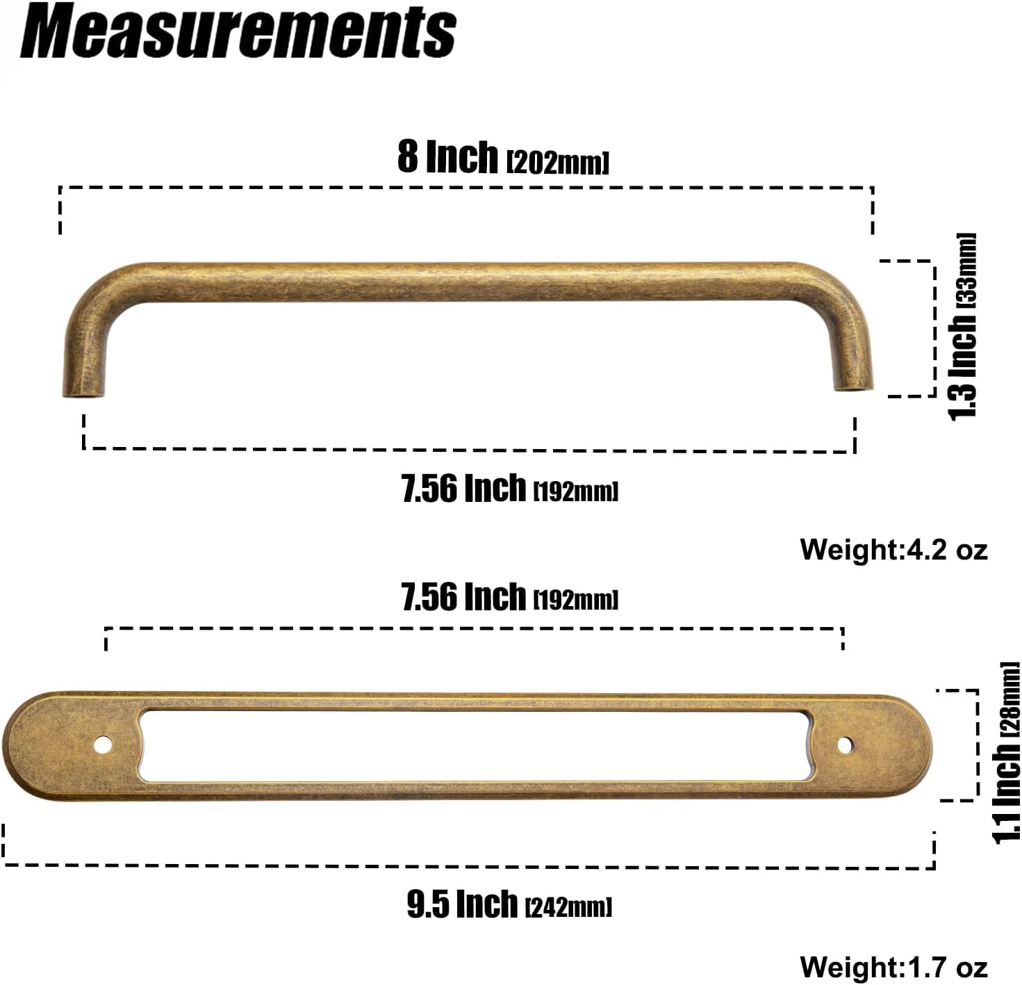 2 Pack Antique Brass 7.6" Hole Center Cabinet Pull with Backplate image 2