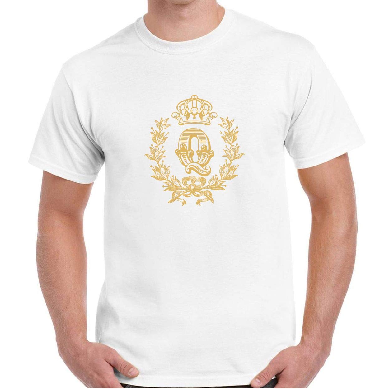 VIGNETTE THE PRINT SHOP Graphic Unisex T-Shirt Printed in Metallic Gold - with Vintage-Look Name-Initial *Q*