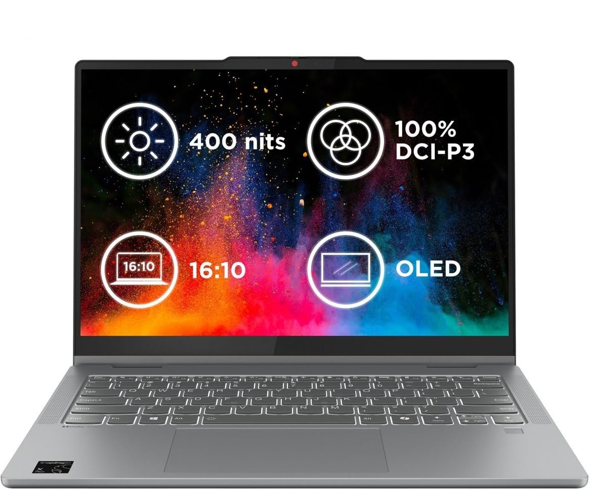 Lenovo Ideapad 5 2-in-1 14Q8X9 14" Notebook Computer KI AI, Qualcomm Snapdragon X Plus X1P42100, 16GB RAM, 512GB M2 SSD, WUXGA, Windows 11 Home, Grau, Tastatur QWERTZ Deutsch