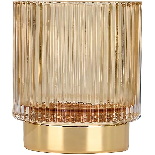 DASITON Makeup Brush holder Organizer,Crystal Cosmetic Makeup Brush Glass Brushes Storage Holder, Vintage Make Up Brush Cup Pen Pencil Holder striped vase(Coffee S)