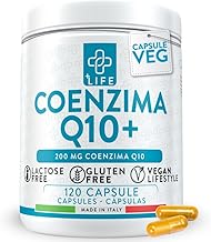 Coenzyme Q10 200mg 120 Capsules PiùLife, Q10 Ubiquinone Coenzyme, 100% Pure Naturally Fermented, Coq10 Skin, Immune System, Energy, Protection Against Free Radicals, Antioxidant