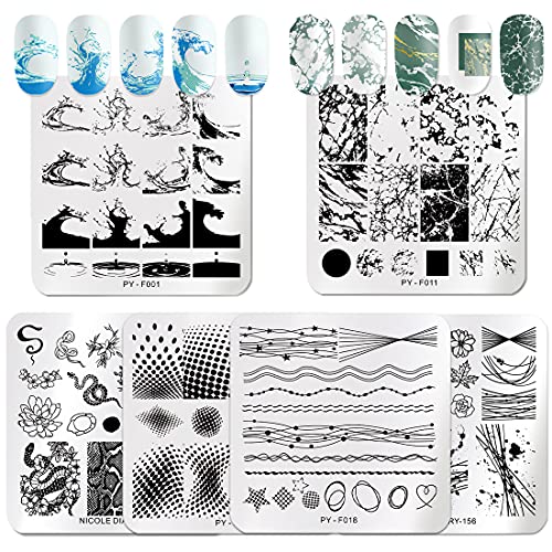 Nail Stamp Plates Set 6 Plate with 1 Silicone Stamp and 1 Scraper Nails Art Stamping Plate Scraper Stamper Set Leaves Flowers Animal Nail Plate Template Image Plate