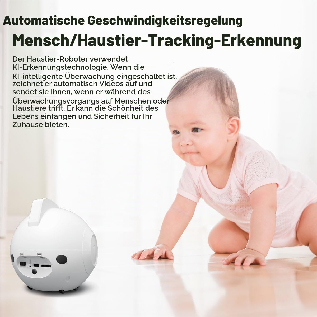 OBA Roboterkamera AI 360 Grad für Haustiere: Kippschutz 4 MP QHD, Akku 10000 mAh DH013 Rec MicroSD