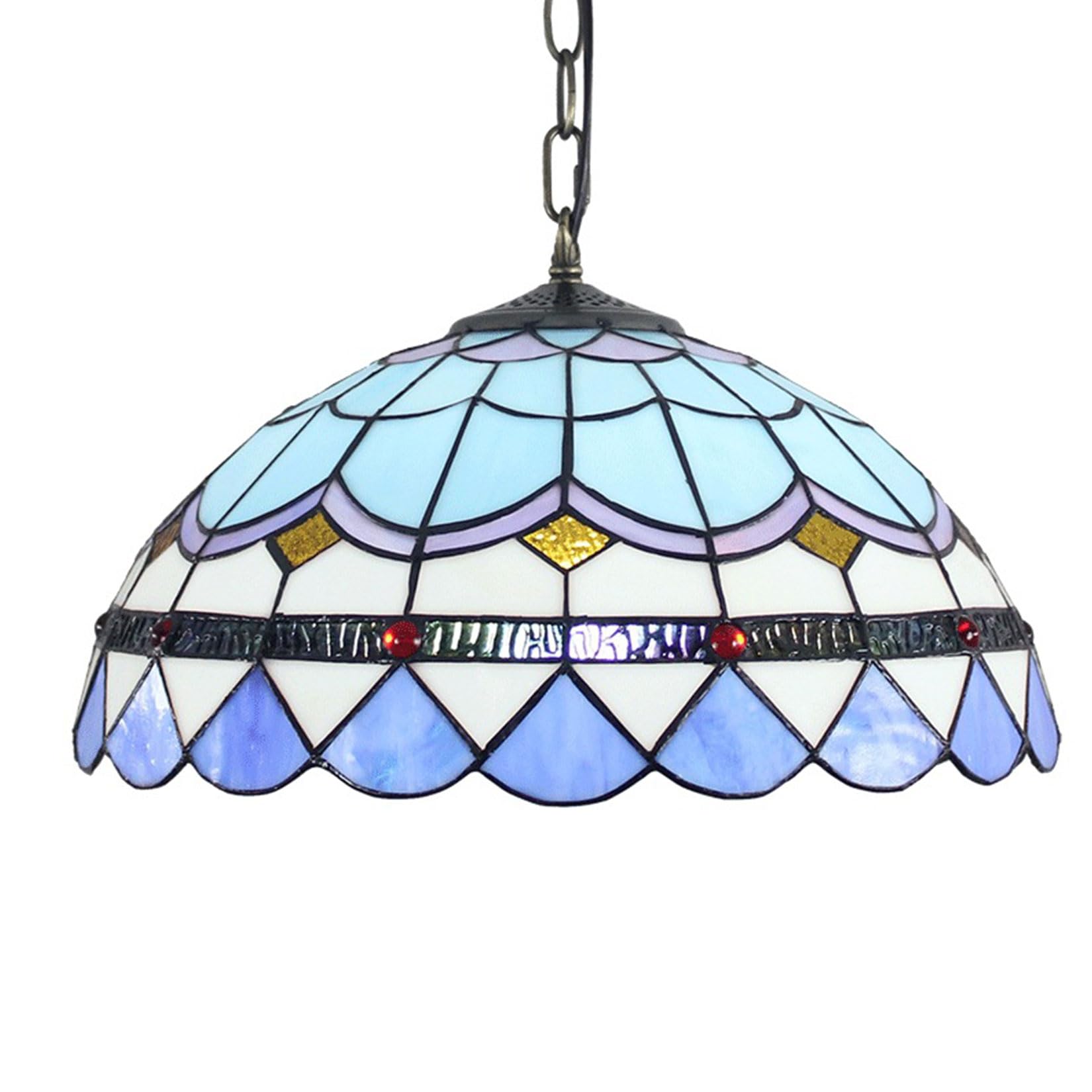 NHPJFDC Tiffany Chandelier Lamp Baroque and Dragonfly Stained Glass Pendant Light Fixture, Vintage Hanging Lamp for Aisle Balcony Hallway Bedroom Kitchen Dining Room,16 Inch,Blue A