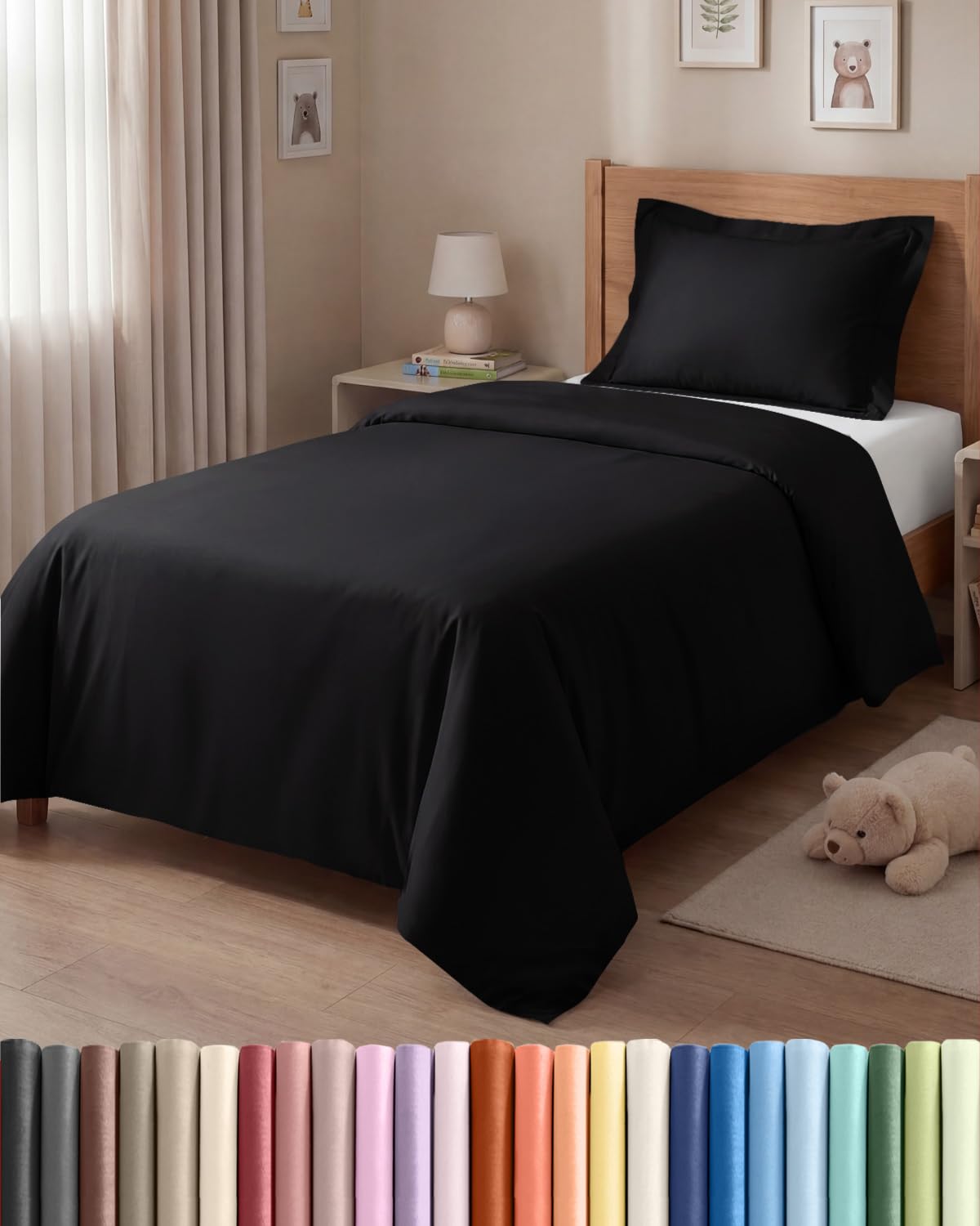 duvet cover twin/twin xl size set - extra soft twin/twin xl duvet cover 68" x 90" with 1 pillow sham - hotel luxury, easy care, fade free w/ zipper closures & ties - comfy, cozy & breathable (black)