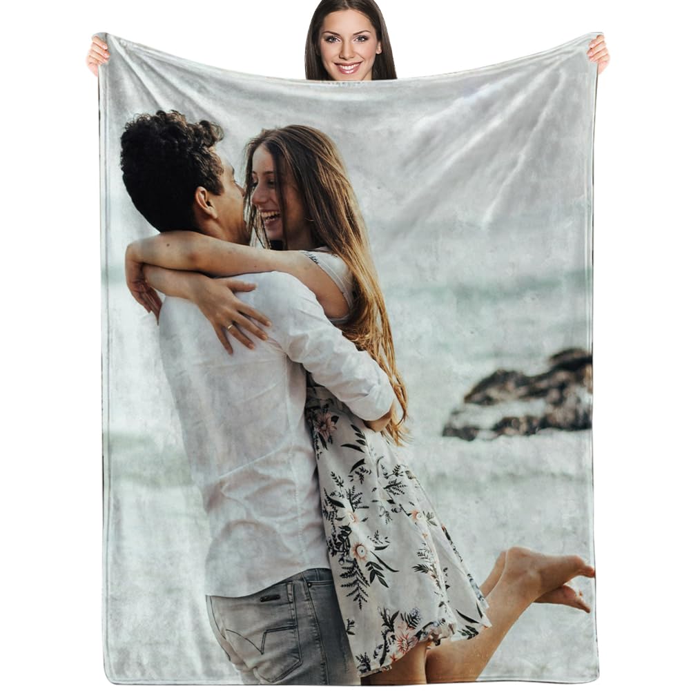 ICELIETE Custom Blanket with Picture Customized Fleece Photo Blanket for Couples Gifts Personalized Blankets and Throws Christmas Valentines Day Gifts