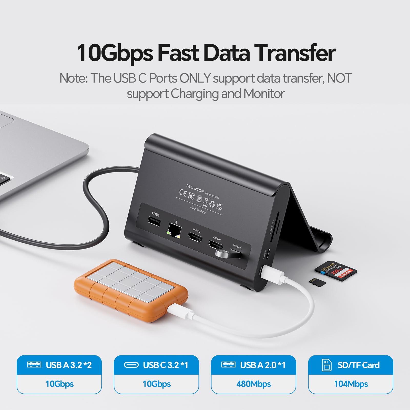 MacBook Docking Station Dual Monitor 4K@60Hz für MacBook Pro/Air M3/M4/M5, USB C Docking Station Stand mit 2 HDMI, 100W PD, Ethernet, 10Gbps USB A/C, Audio, SD/TF, USB 2.0(Not for Windows)