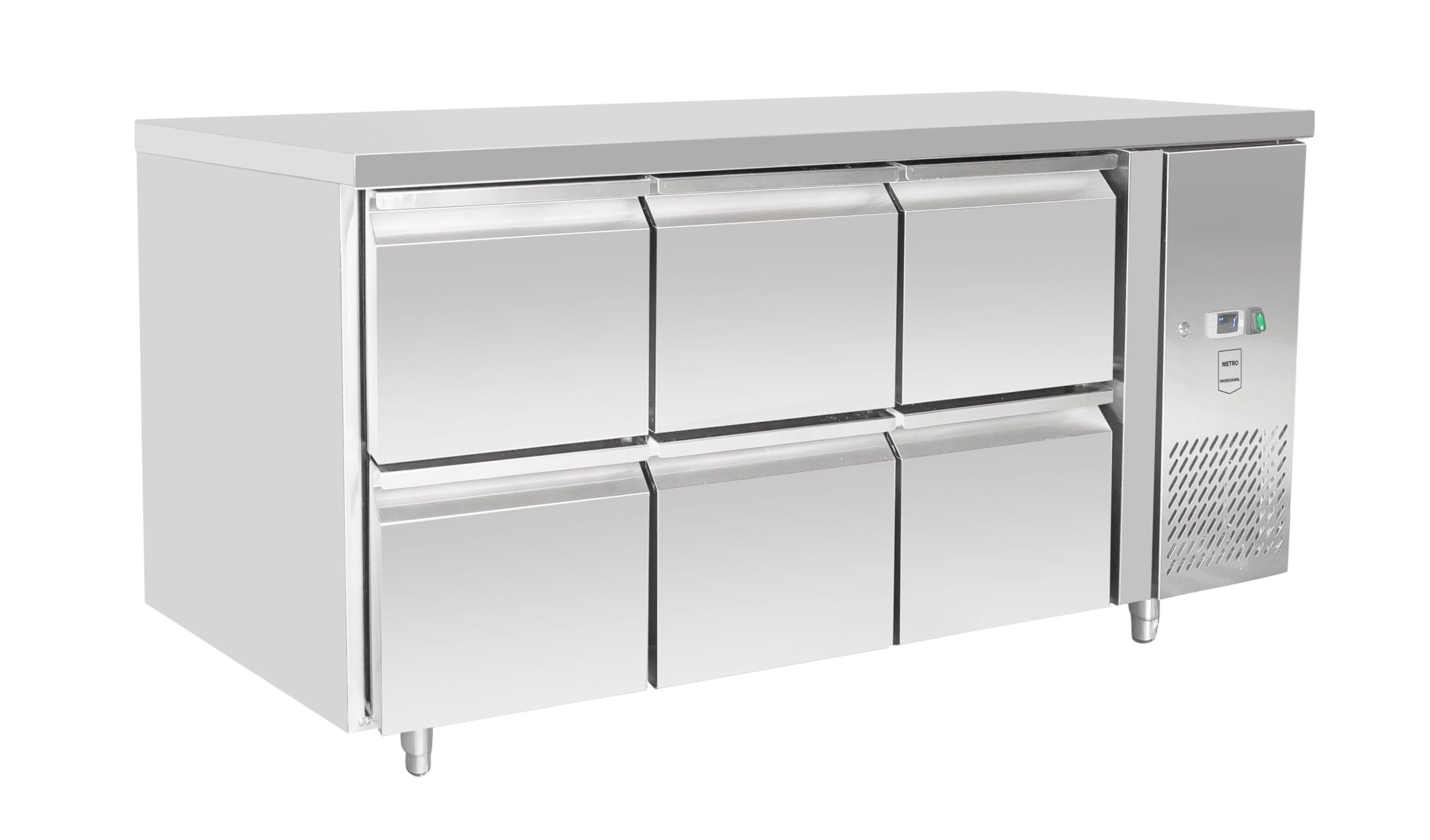 METRO Professional Mesa refrigerada GCC31006D, acero inoxidable, 204 L, 400 W, 6 cajones, plateado, ideal para restaurantes