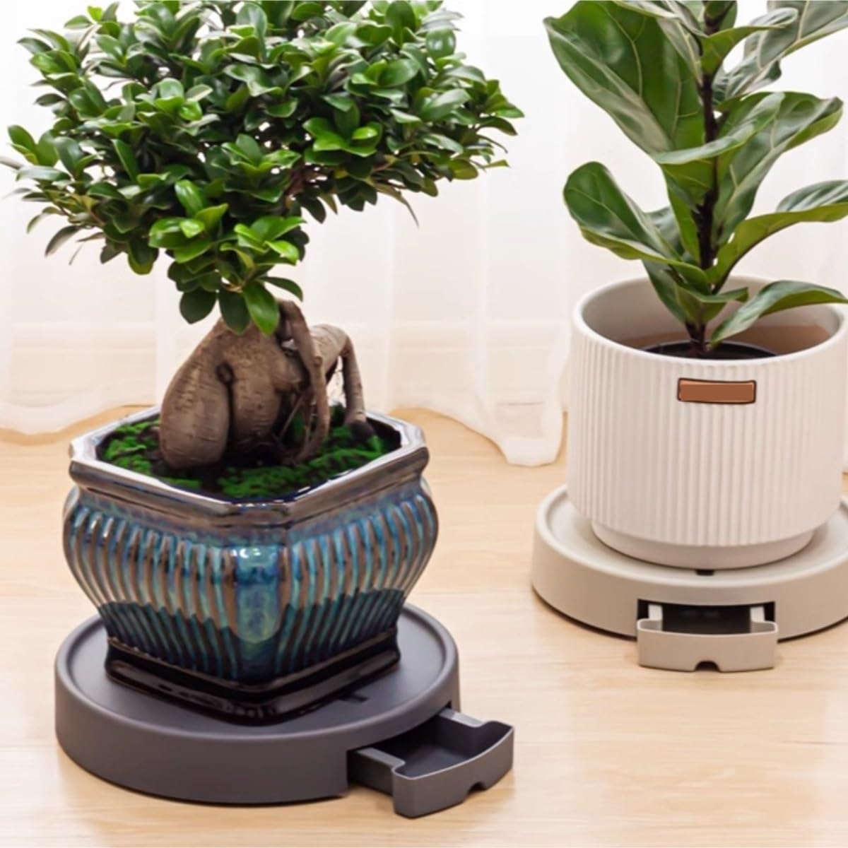 Pflanzenuntersetzer Mit Rollen Blumentopf Basis Wasserschale Verdickt Unsichtbare Riemenscheibe Bewegliche Universalrad Blumentabletthalter Für Innen Außen(Grey,35cm)