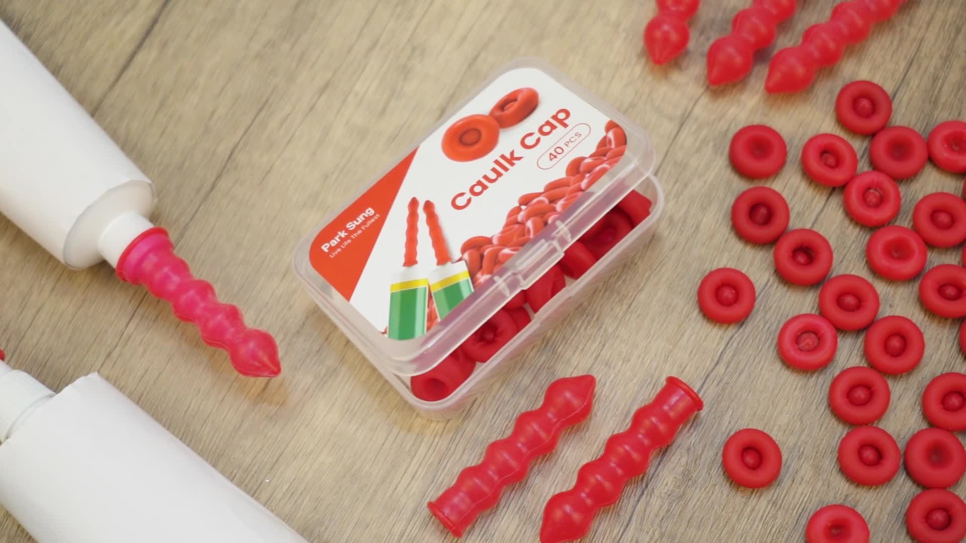 Image of ParkSung Caulk Saver Caps with Storage Box, 50PCS, Red | Latex Sealing Caps for Caulk Tubes, Reusable Cover Sealer, Preserve Open Tubes, Caulking Tips Accessories