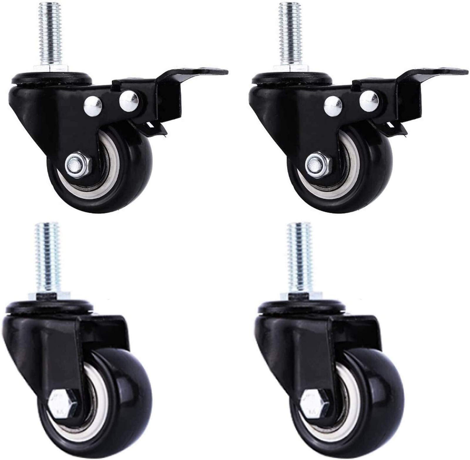 40mm Swivel Castor Wheels 4-Pack - Heavy Duty Up To 80kg Total, Silver & White, For Furniture, Carts, Planters, Tables