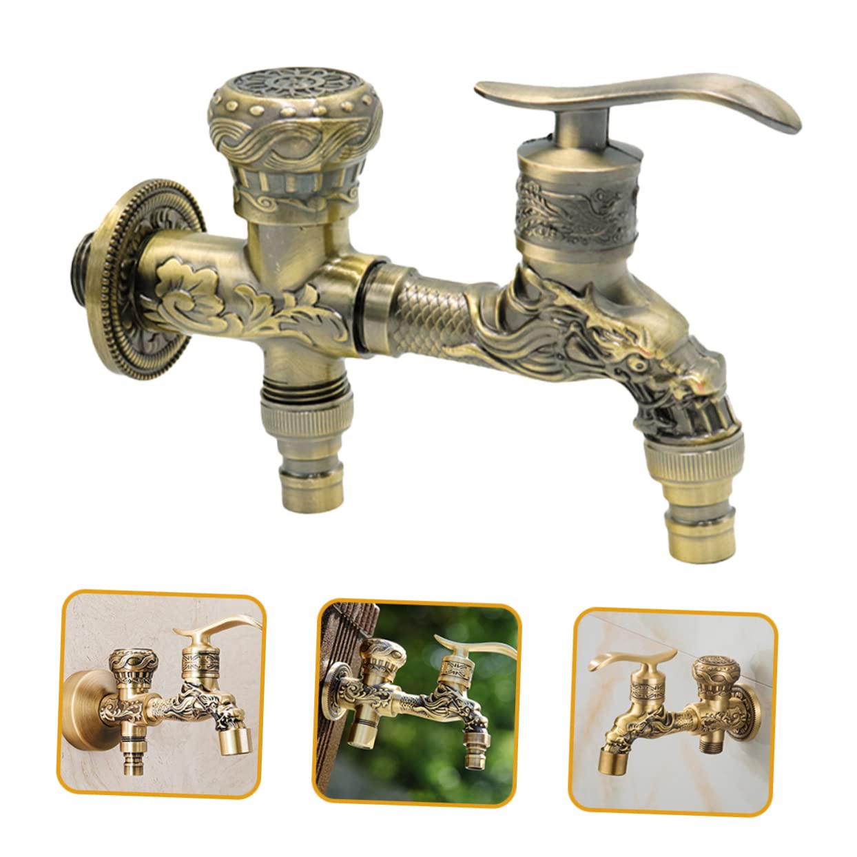 Rubinetto Vintage Doppia Uscita in Lega di Zinco per Lavanderia e Cucina, Rubinetto da Parete Anticato per Lavatrice e Uso Esterno, Accessorio Funzionale per Stile Casuale