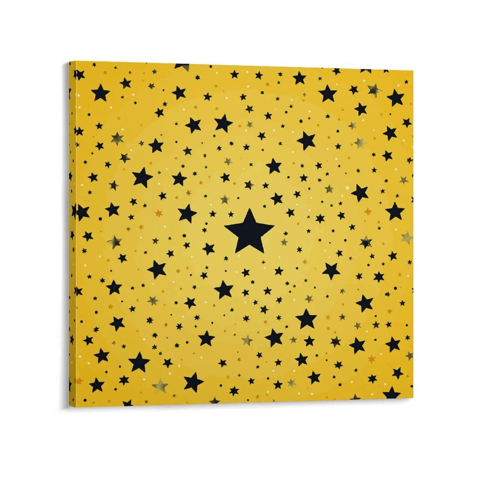 KLOPH Yellow Background with Black Stars Canvas Wall Art for Living Room 08x8inch Modern Artwork Painting for Bathroom Hanging Canvas Prints Aesthetic Wallart for Bedroom Kitchen Office Wall Decor