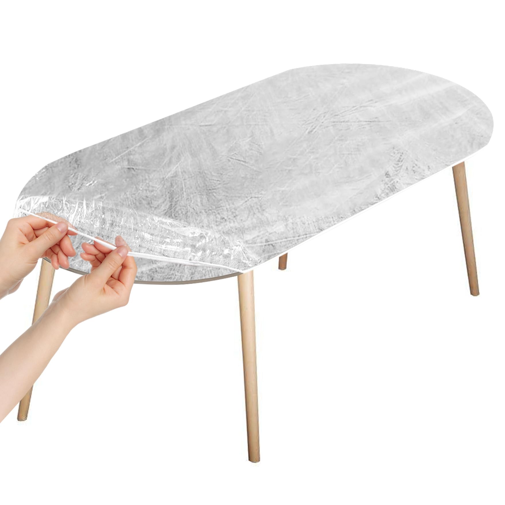 Klmnop Clear Oval Vinyl Fitted Tablecloth, Fits 42 x 60 Inch Oval Table, Waterproof Elasticized Table Cover Tablecloth Protector(Clear)