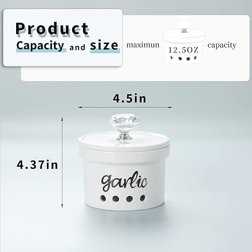 Miniatura 3 de HAOTOP Garlic Keeper con tapa de cristal, recipiente de cerámica de 12.5 onzas para encimera, decoración de cocina de granja (plateado)
