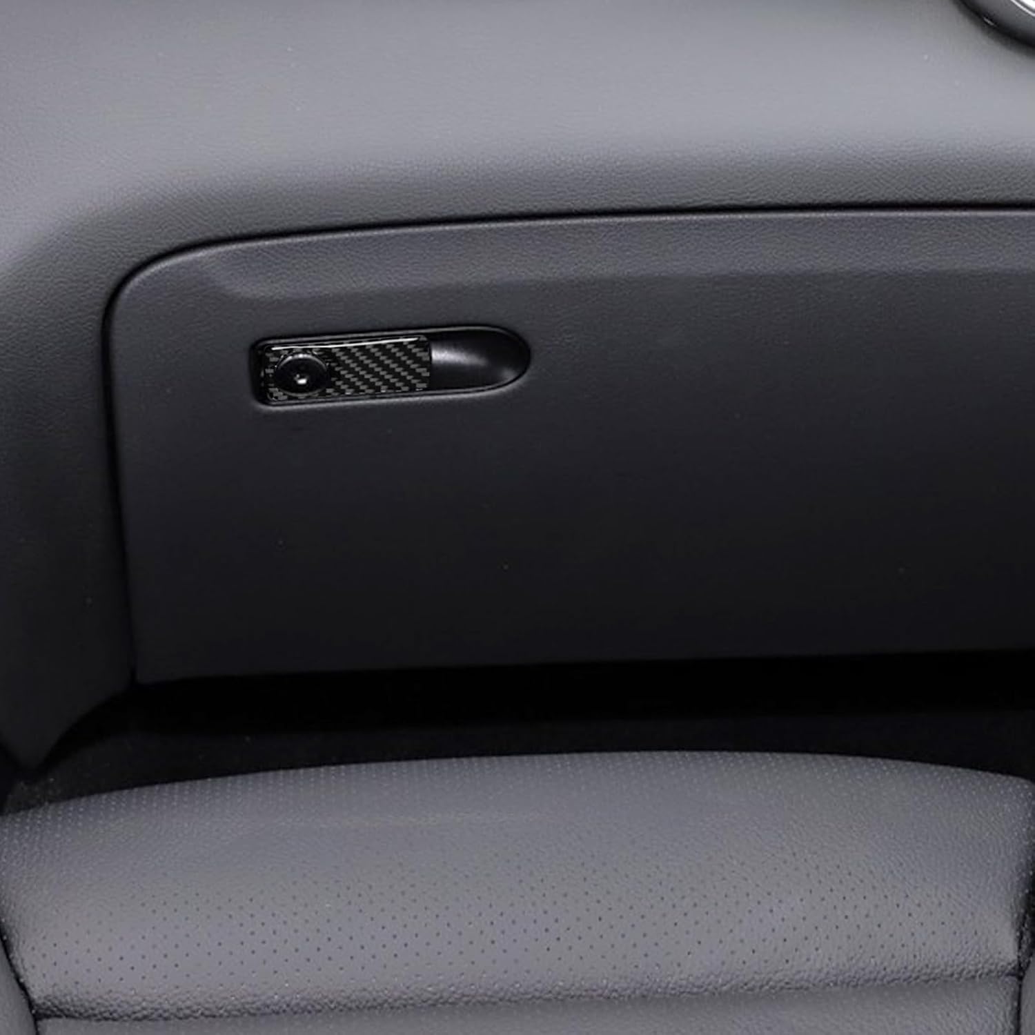 SUNJIKA Compatible with Carbon Fiber Center Consoles Copilot Storage Box Handle Panel Cover Trim Interior for Mercedes Benz C GLC 300 2016 2017 2018 2019 2020 2021 2022 (1pc Black)