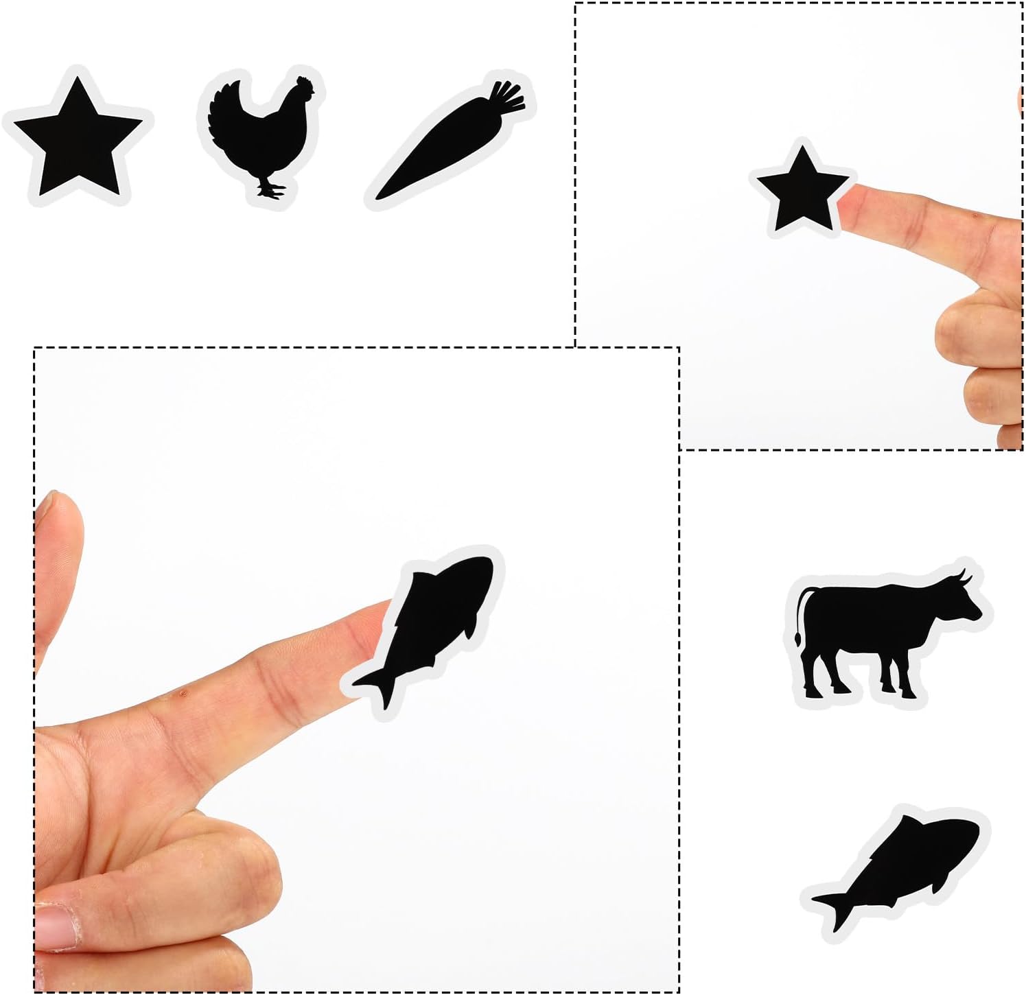 500pcs 5 Styles Meal Stickers for Place Cards, 0.8in/2cm Wedding Food Selection Stickers Beef Chicken Fish Carrot Star Wedding Food Indicators (Black)