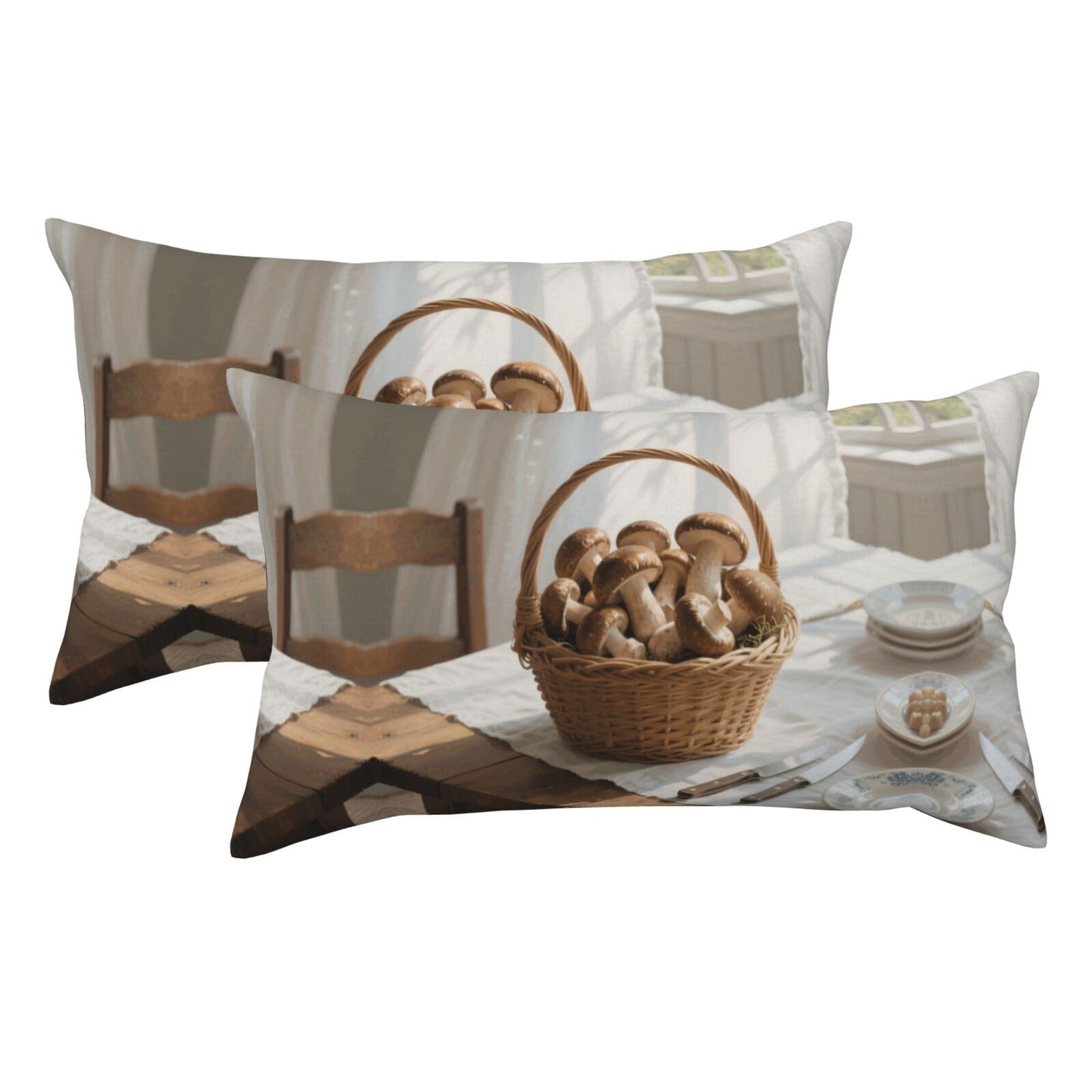 Mushrooms in the Basket Luxury King Pillowcases Set of 2, Plush Velvet Feel Pillow Covers with Hidden Zipper, Skin & Hair Friendly, 20x36 Inches Pillow Cases for Sleeping Gift