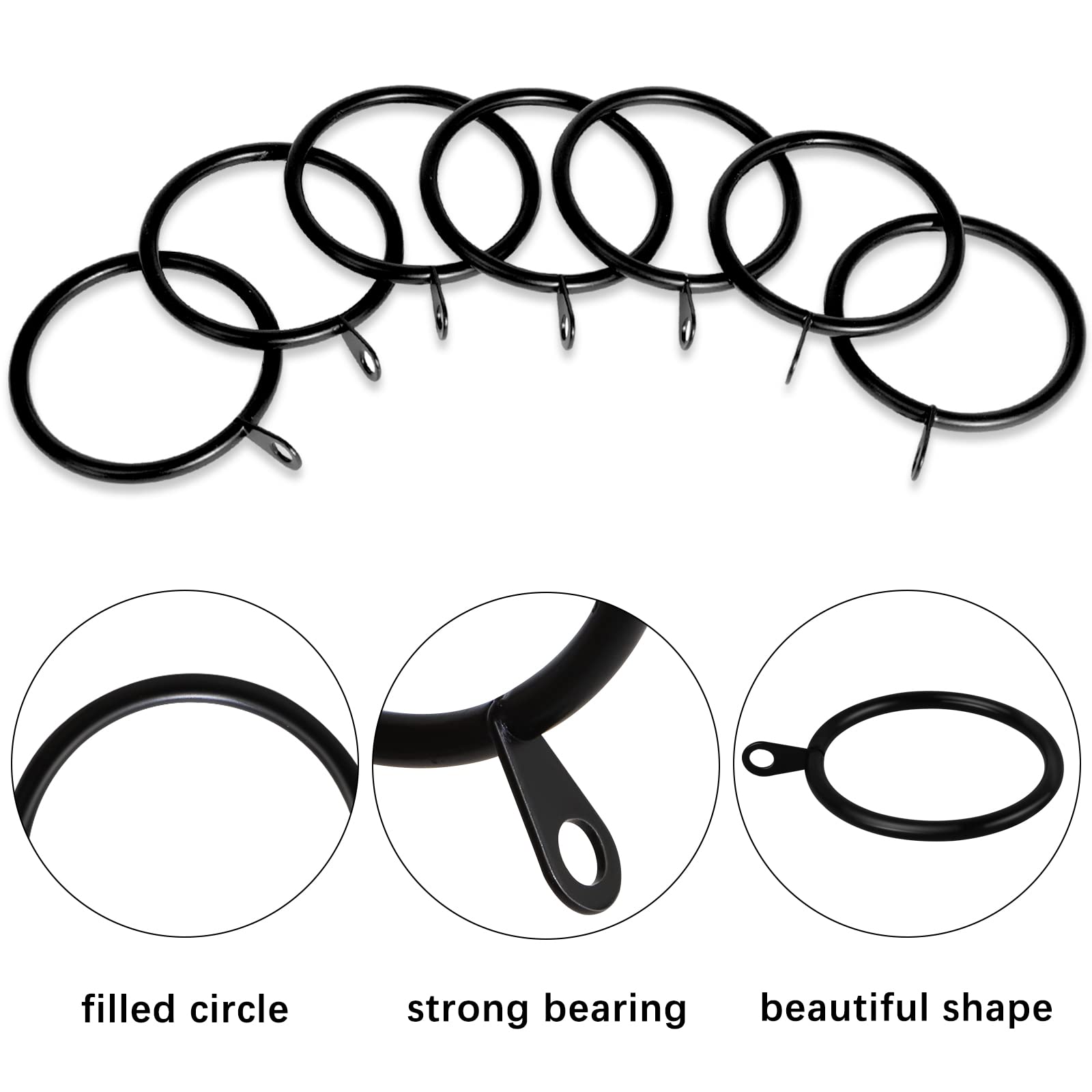 40 Stück Gardinenringe Metall Mit Öse - Vintage Schwarz 4,5cm Innendurchmesser