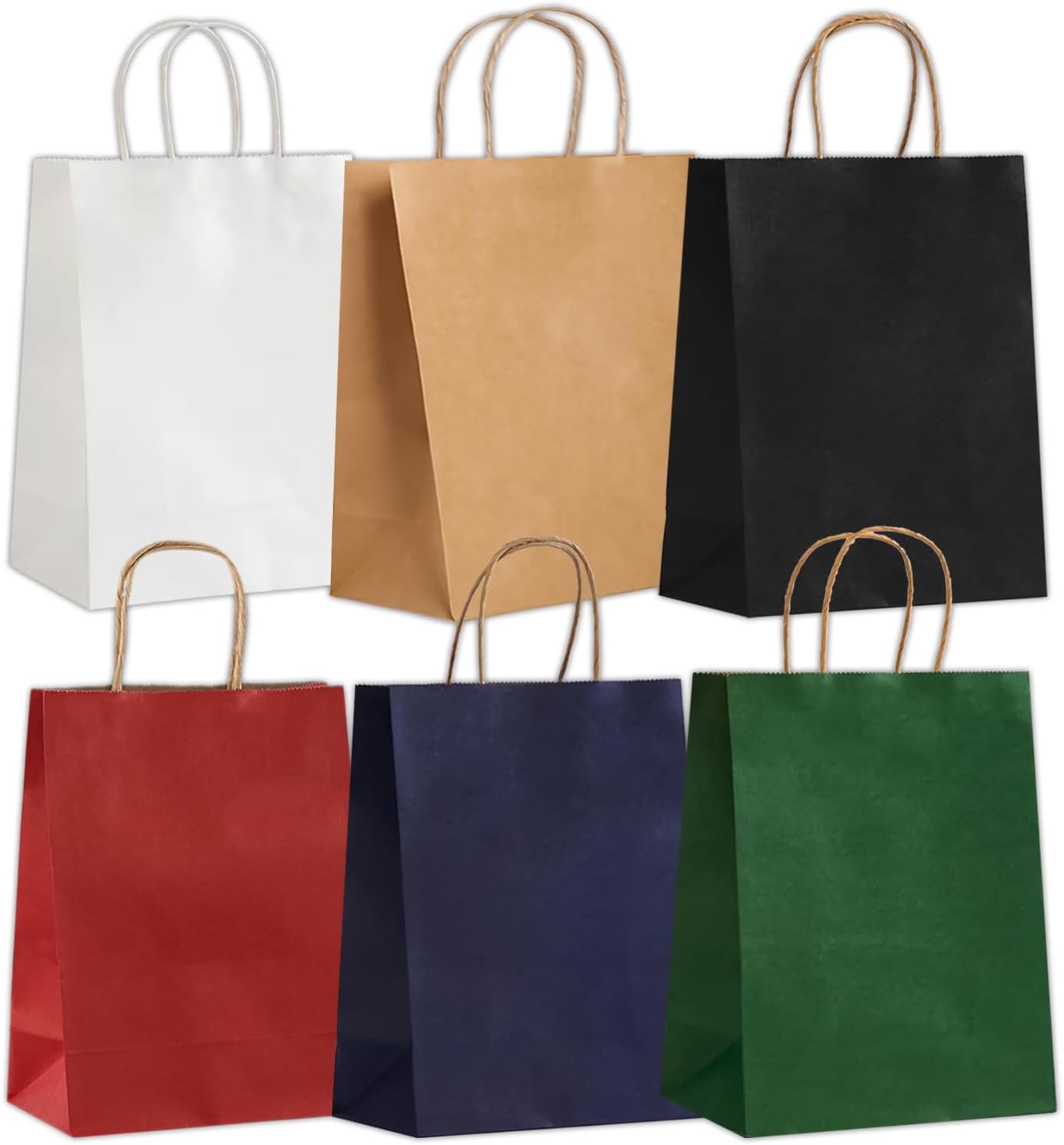 Gift Bags 8.25"x5.9 "x3.15" 100Pcs Paper Bags with Handles,kraft paper Bags for Small Business Christmas Bags, Wedding Party Favor Bags,Shopping Lunch Bags, Halloween Trick-or-Treat Bags (Multicolour)