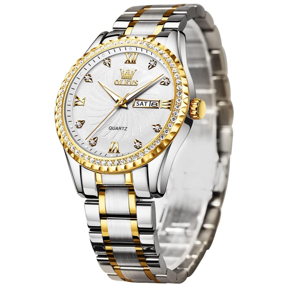 OLEVSWatches for Men Diamond Luxury Business Dress Large Dial Easy Read Quartz Mens Gifts Waterproof Gold Blue Green White Dial