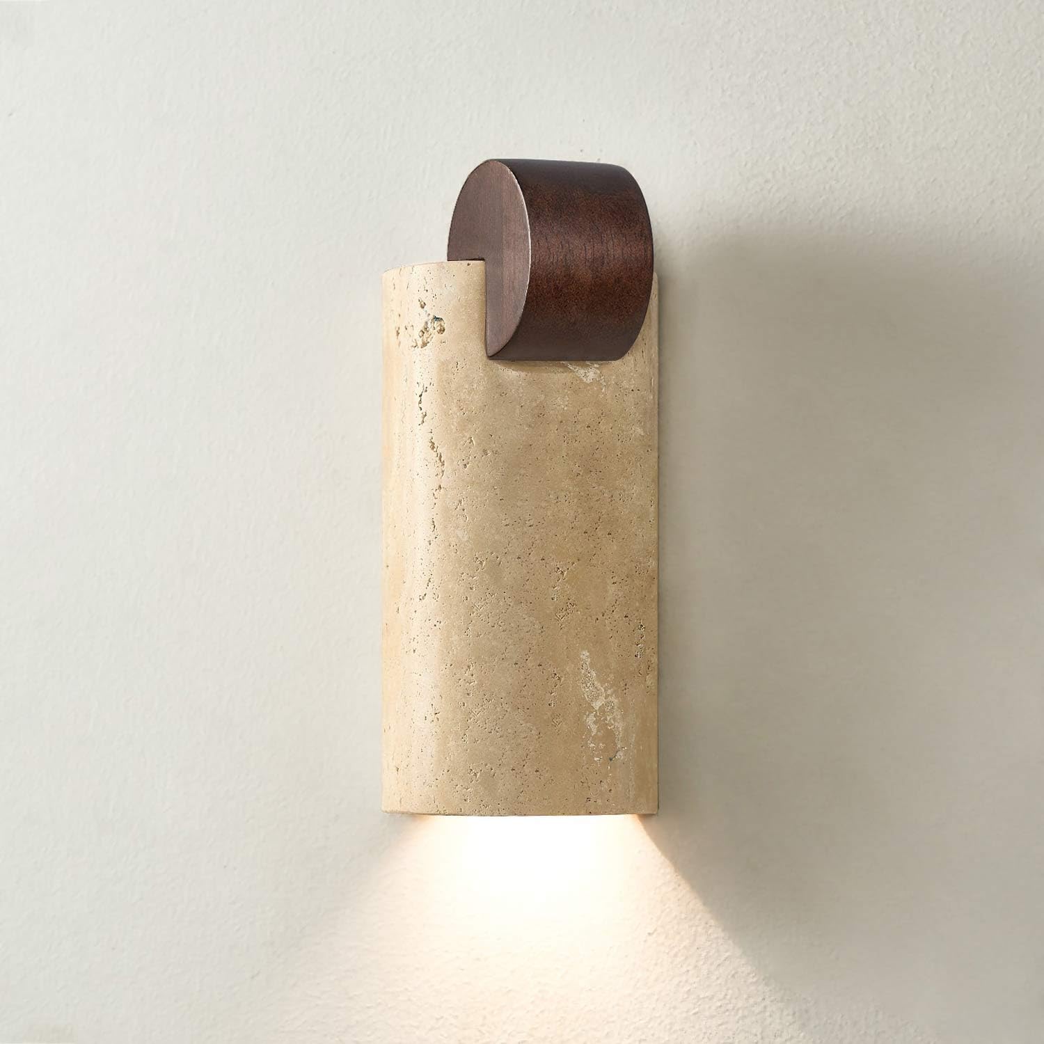 USMJQVZ Natural Travertine Wall Sconce Natural Stone Lampshade Modern Stone Wall Lamp Minimalist Wood Light Fixture for Bedroom Bathroom Living Room Hallway Stairwell