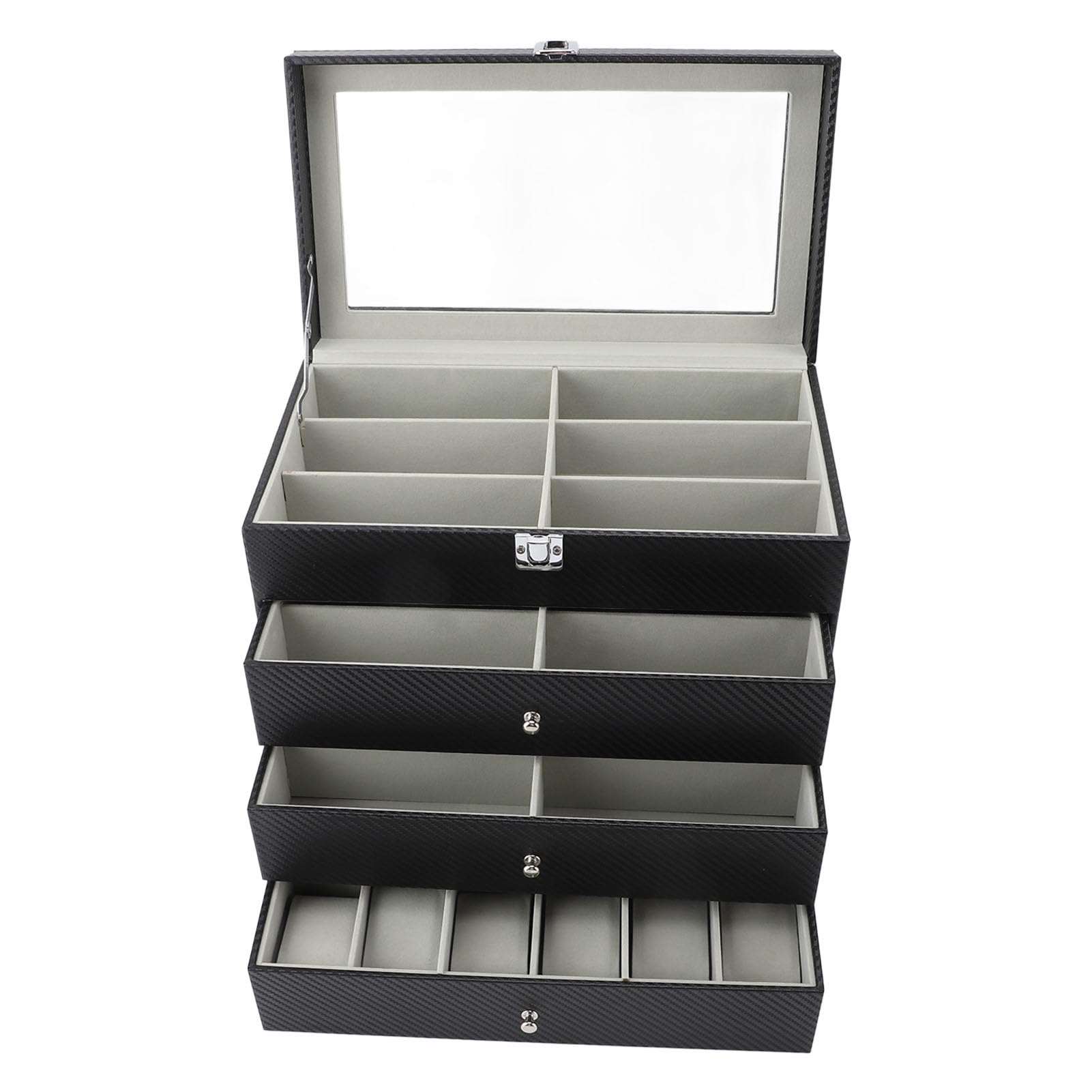 Warstwa Okulary Włókno Węglowe Szary 4 Poziomy 27 Slotów Okulary Przechowywanie Organizator Home Box