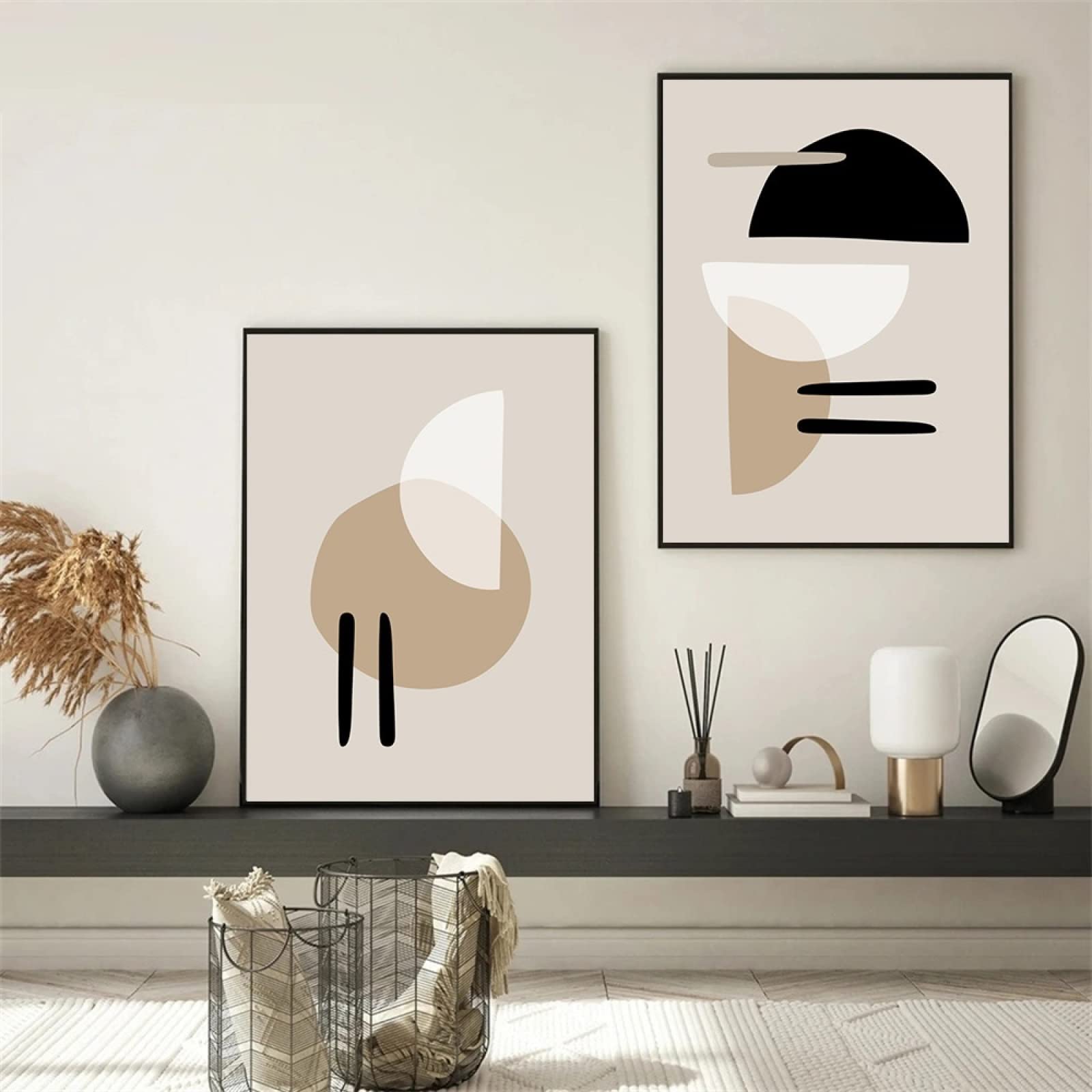 PVPQPR Tableau Mural Beige Wabi Sabi,peinture Abstraite Noire Et Beige