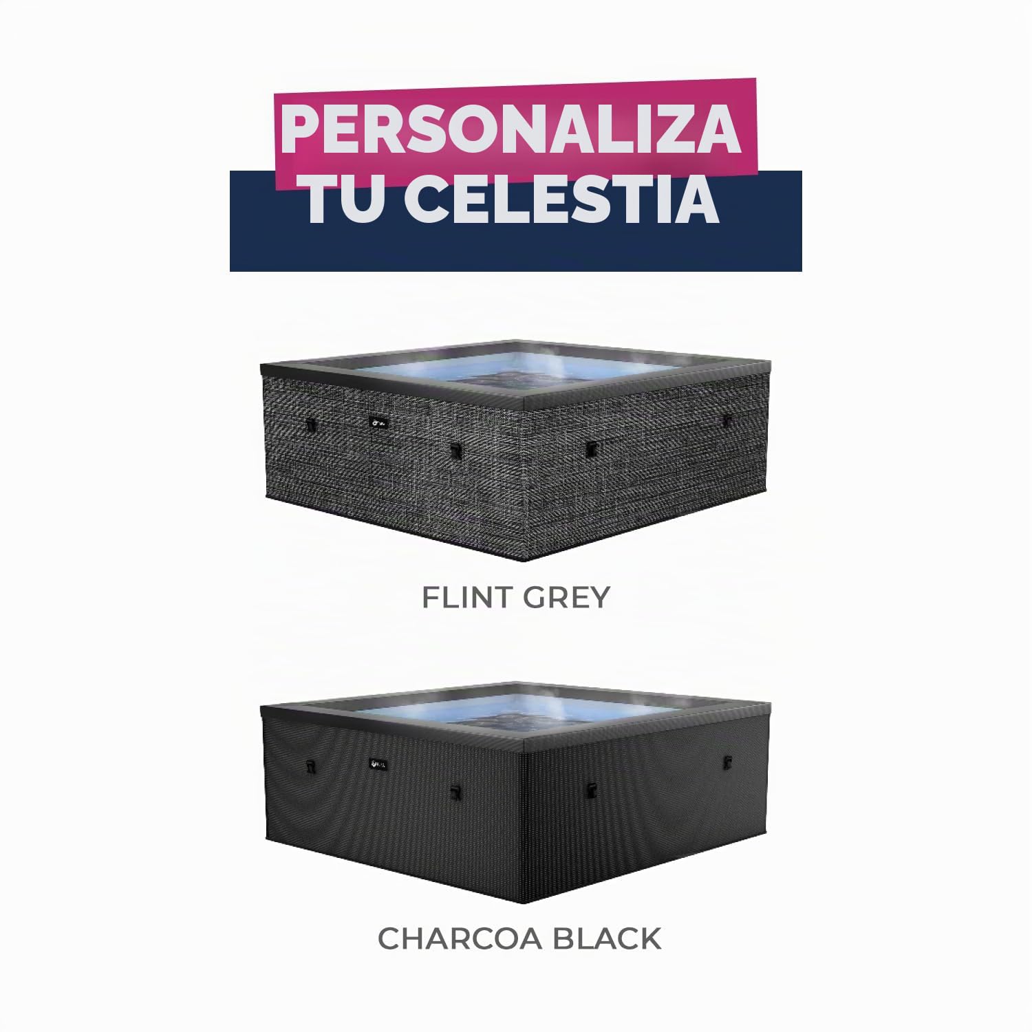 N NETSPA – SPA – Celestia – Semirígido Cuadrado 6 plazas – SP-CLS6-CB – Construcción portátil de Espuma, calefacción integrada y Cobertura ecológica – Volumen 1100 – Ø180 x 70 cm – Negro