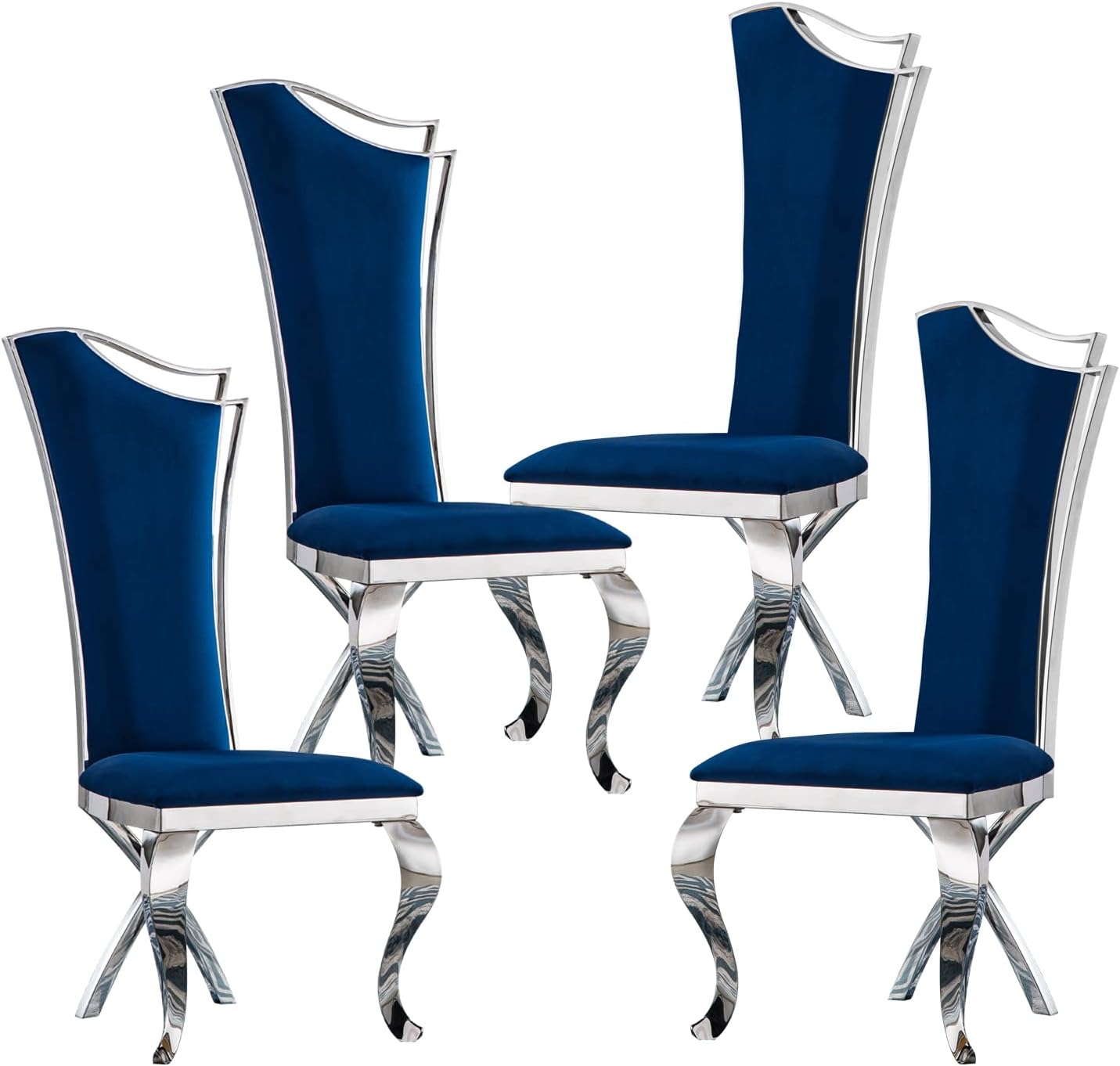 Goderfuu Dining Chairs Set of 4 Blue Dining Room Chairs with Stainless Steel Legs