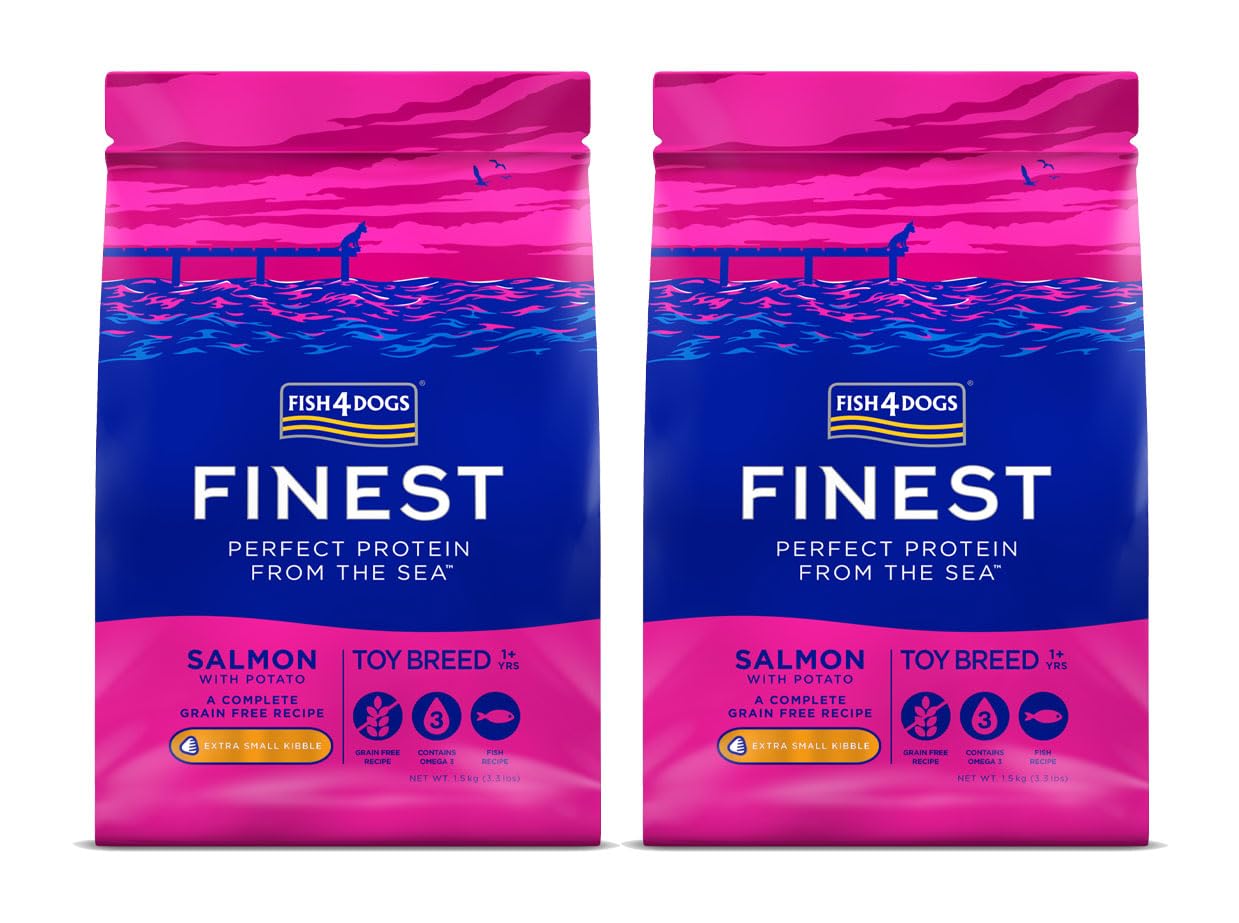 Fish4Dogs Finest Salmon and Potato Toy Dog Food | Natural, Hypoallergenic Dog Food | Great for Healthy Skin and Coat | Rich in Omega 3, 6 and 9 (Extra Small Kibble - 2 x 1.5kg)